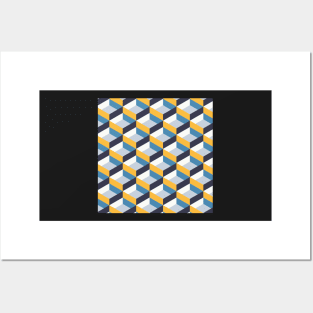 Retro Geo - Navy & Yellow Posters and Art